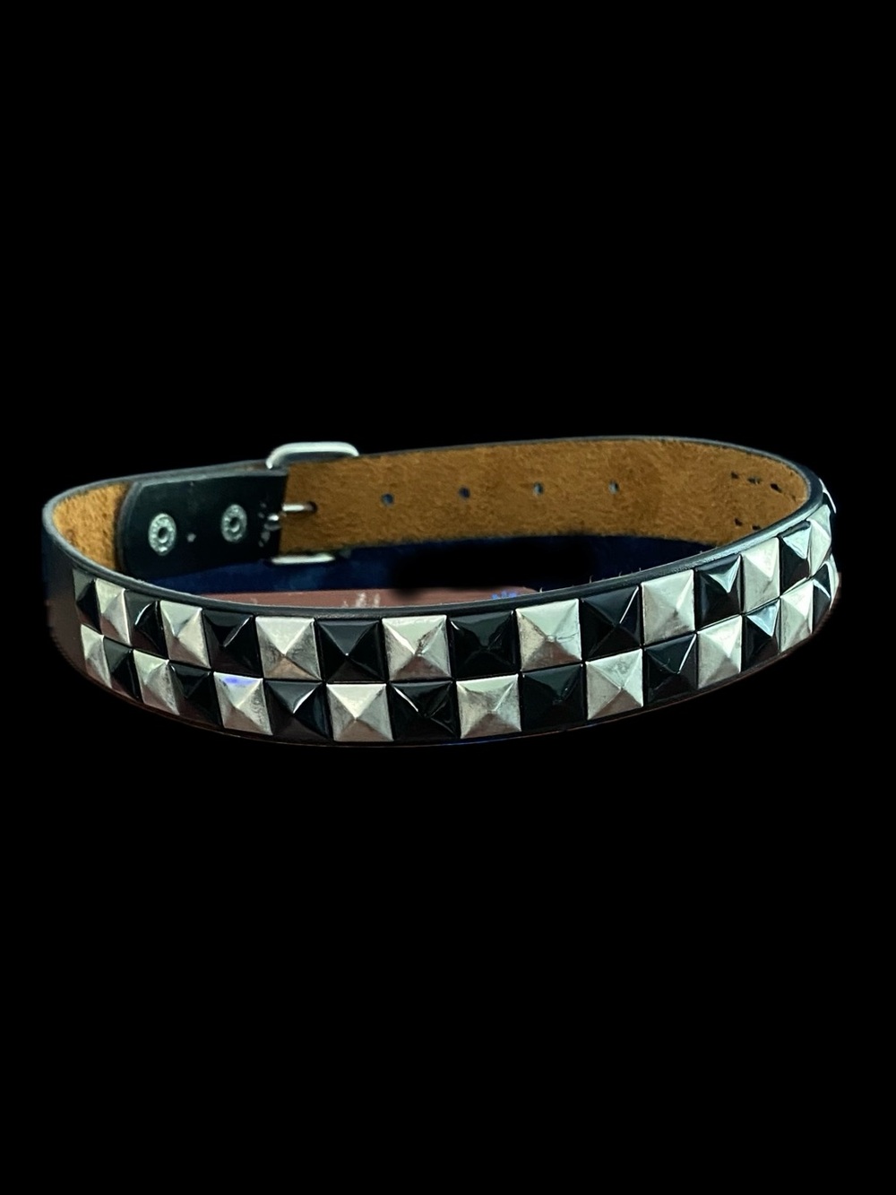 Punk Rock 2 Row Pyramid Studded Belt Youth Size YS Black Silver Checkerboard